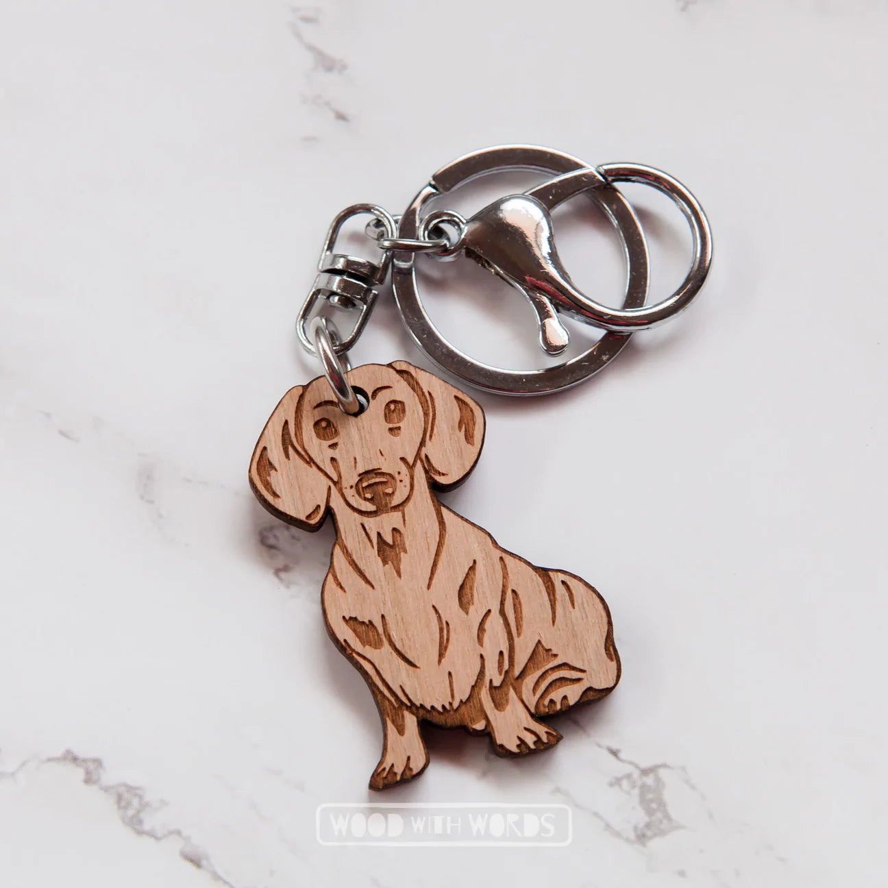 - Custom pet birthday cakeWooden Keyring: Dachshund