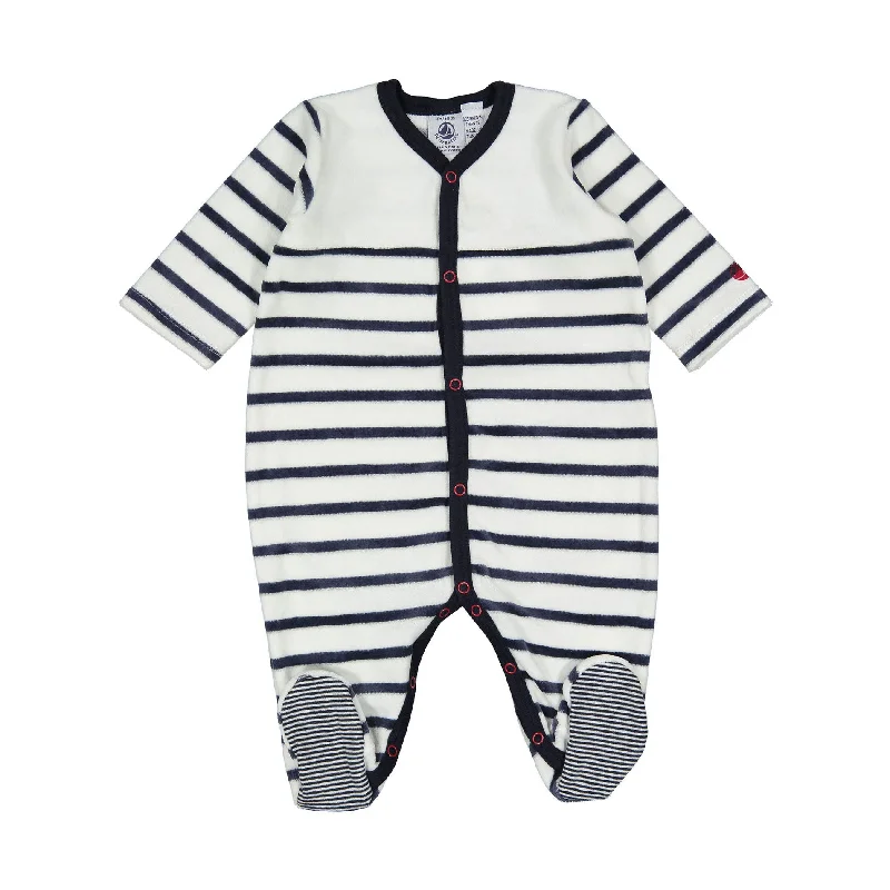 - ​​Pet toys under    yuanPetit Bateau Front Snap Velour Striped Footie