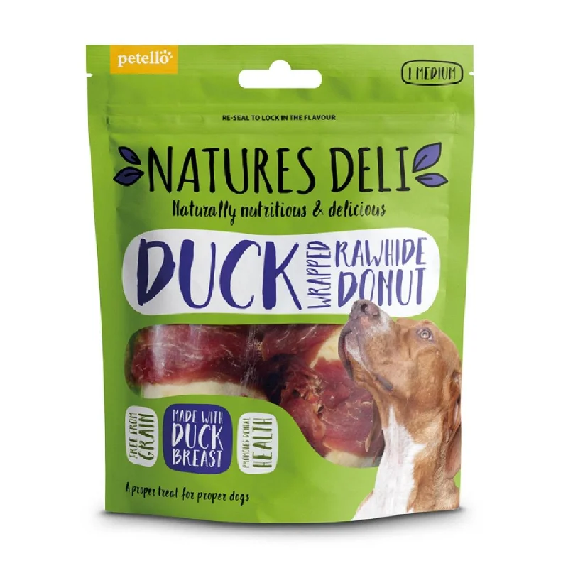 - Special food for senior dogsNatures Deli Duck Wrapped Rawhide Donut Dog Treats 75g