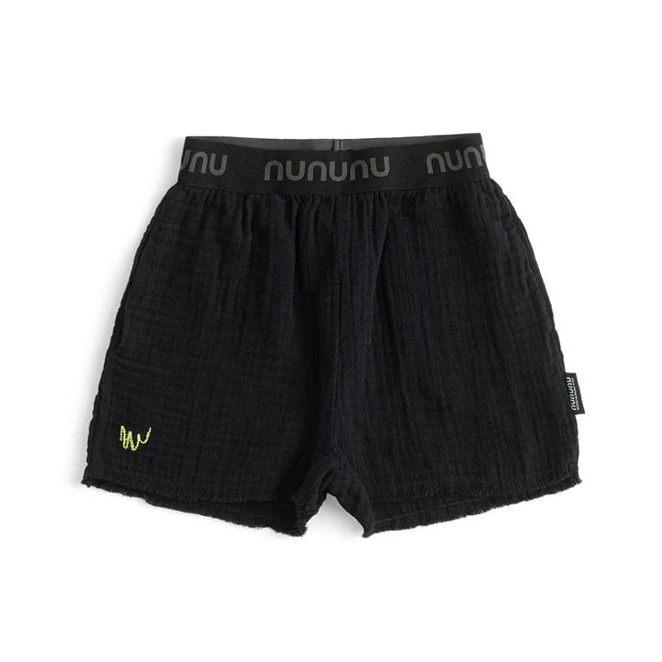 ---NUNUNU Black Muslin Shorts