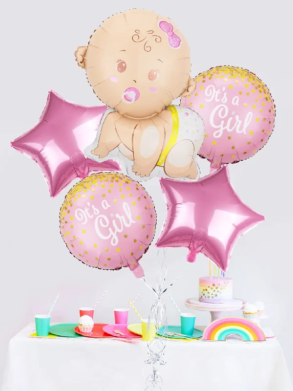 ---5pcs Gender Reveal Party Balloon Set, Cartoon PE Decorative Balloon For Party