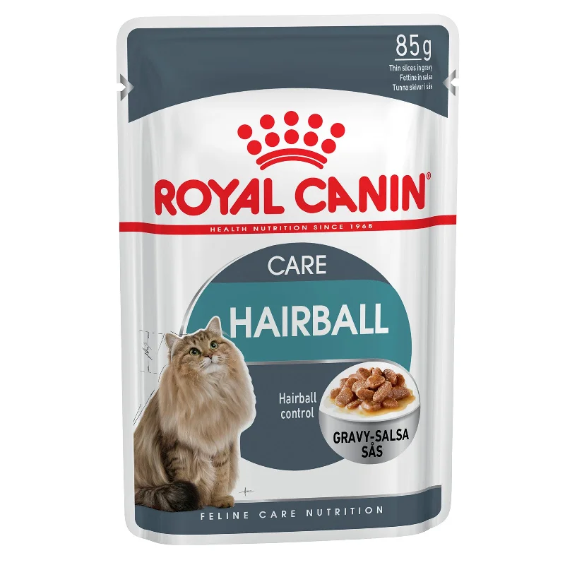    - Hypoallergenic cat food  Royal Canin Cat Food Pouch Adult Hairball Care in Gravy