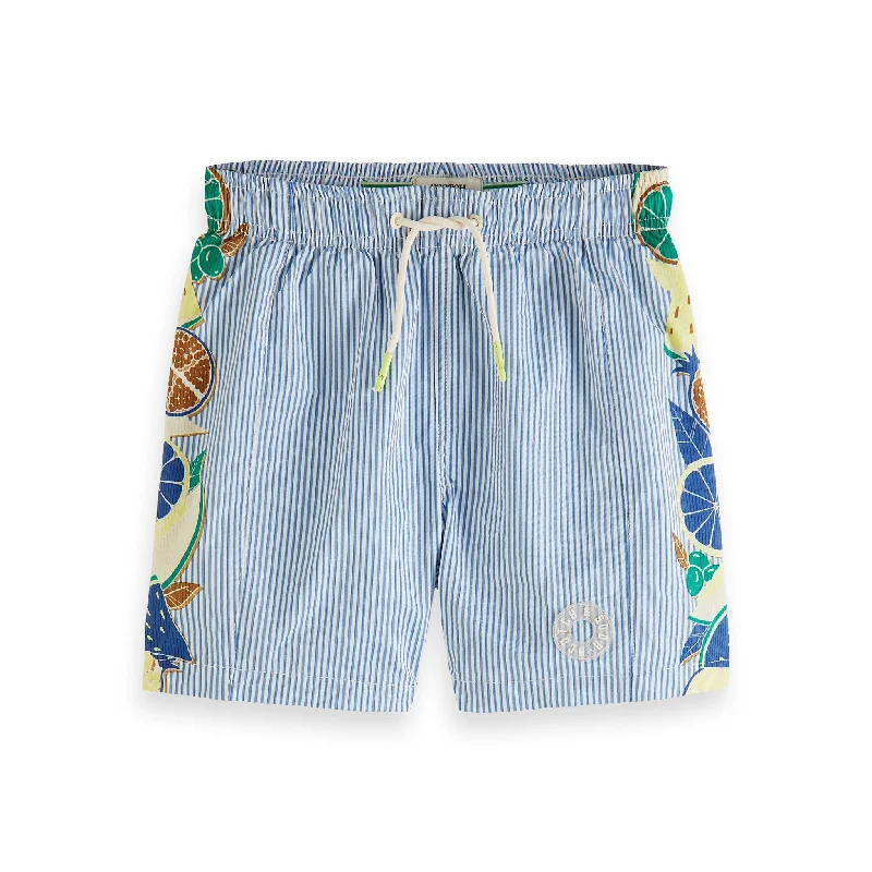 ---Scotch Shrunk Seer Stripe Swimshorts With Print