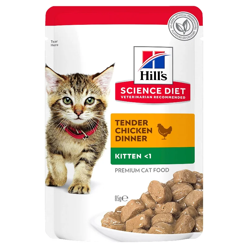    - Cat food for spayed/neutered cats  Hill's Science Diet Cat Food Pouch Kitten Tender Chicken Dinner