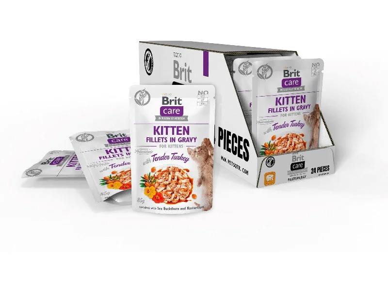  -Splash-proof food bowl AND Anti-choking slow food bowlBrit Care Cat Kitten. Fillets in Gravy with Tender Turkey 24x85 g