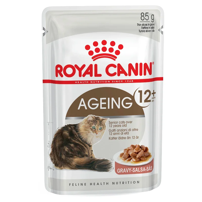    - High-fiber cat food  Royal Canin Cat Food Pouch Ageing 12+ Gravy