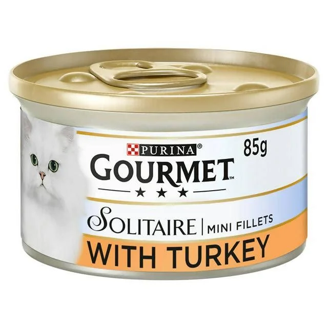    - Cat food for spayed/neutered cats  Gourmet Solitaire Tinned Cat Food With Turkey 85g