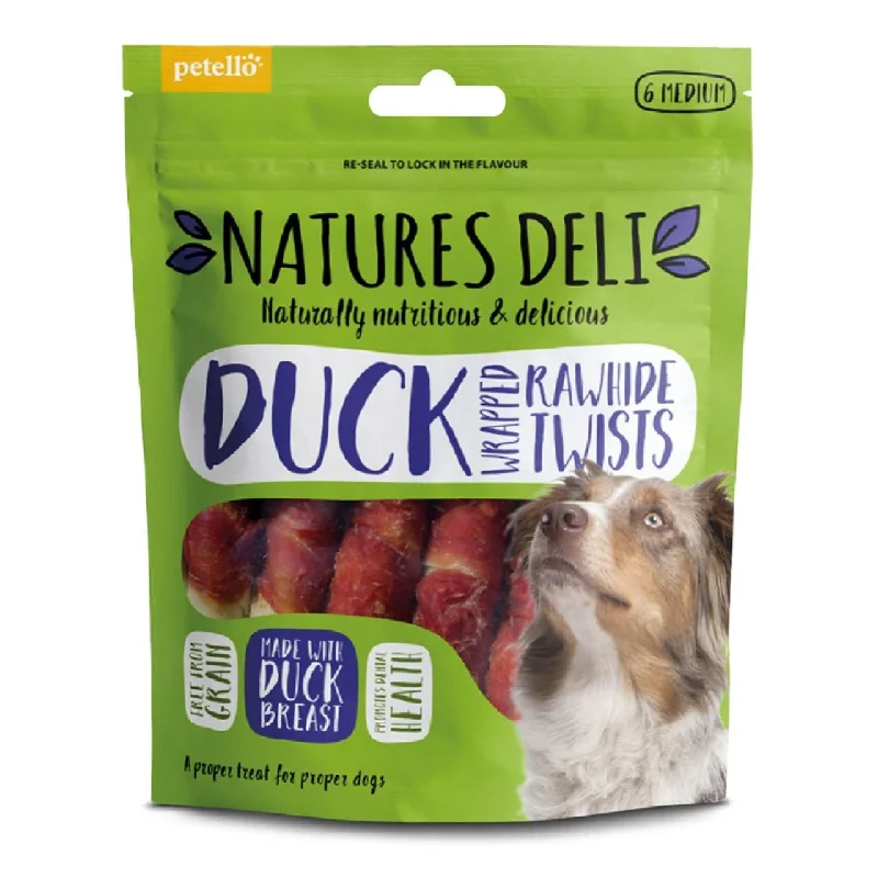 - High protein dog foodNatures Deli Duck Wrapped Rawhide Twist Medium Dog Treats 6 per pack