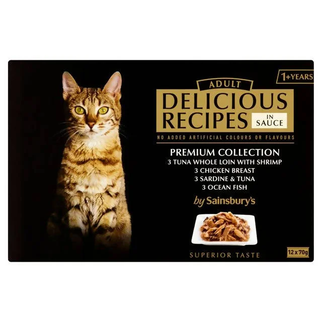  . **Functional Cat Food**  Sainsbury's Delicious Recipes 1+ Adult Cat Food Premium Collection 12 x 70g