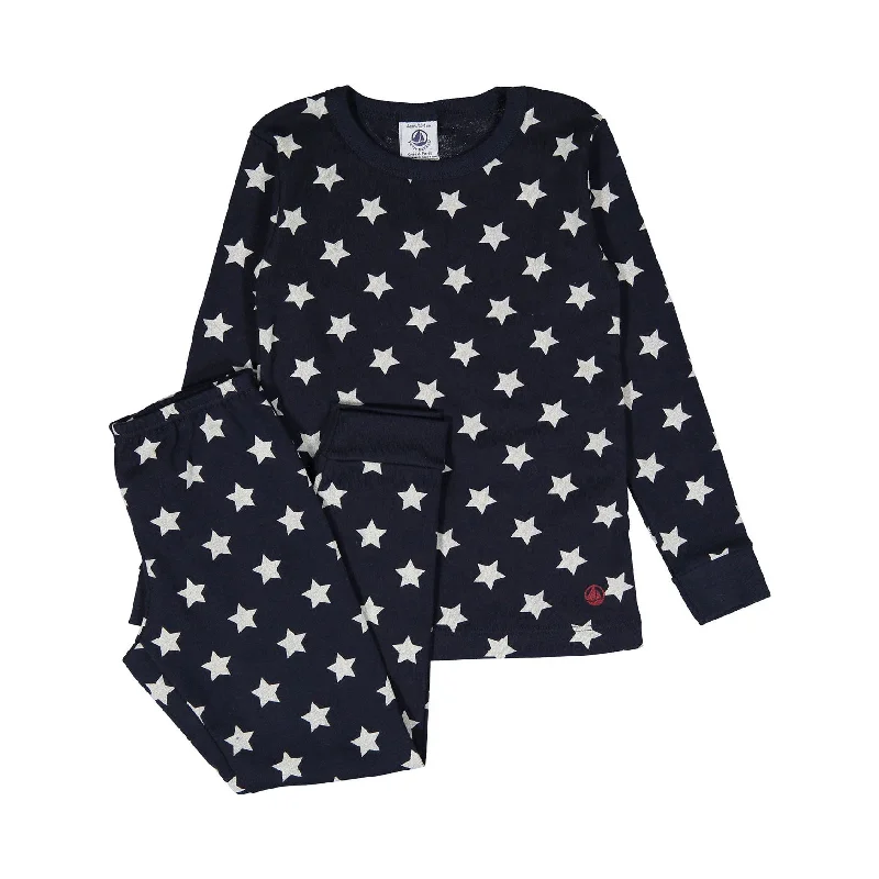 ---Petit Bateau Blue Long Sleeve Star Print Top And Pants