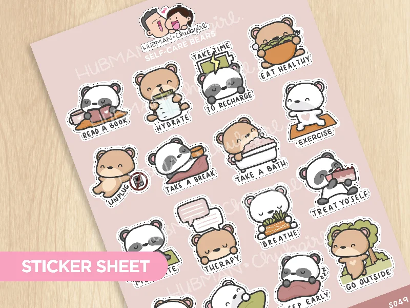  -Anti-scratch scratching board AND cat bed in oneSticker Sheet - Self-Care Bears